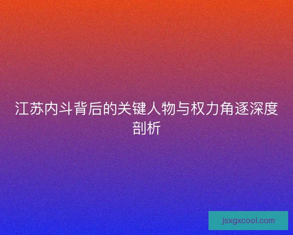 江苏内斗背后的关键人物与权力角逐深度剖析